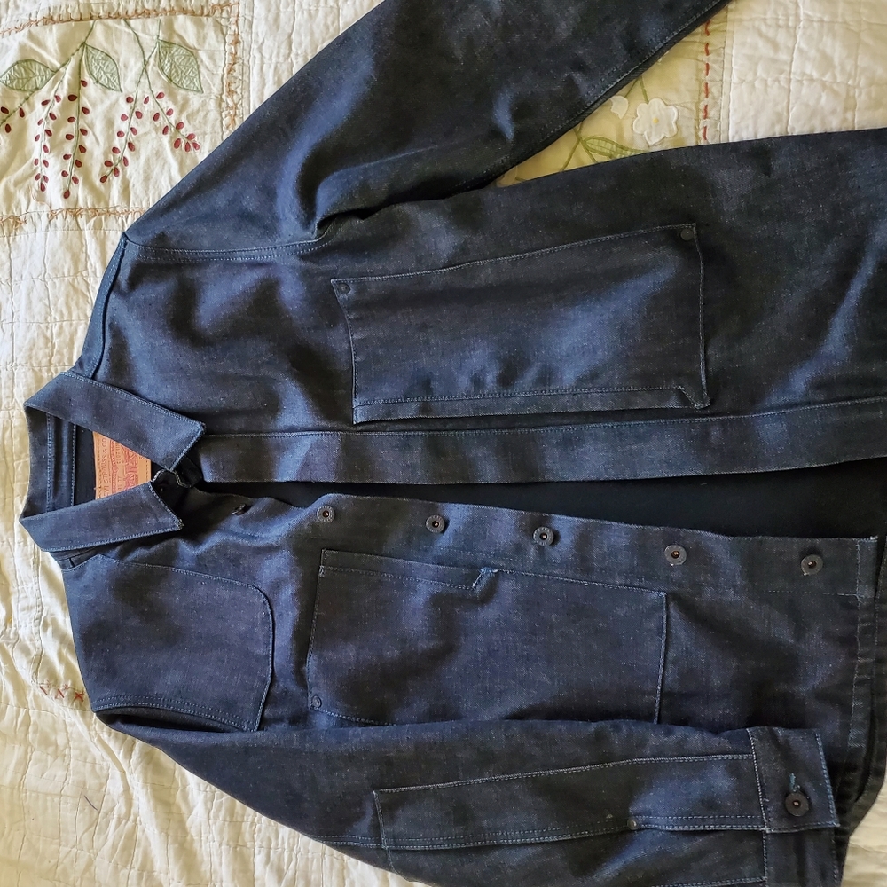 Heavy duty levi canvas Denim warm jacket, dark indigo blue